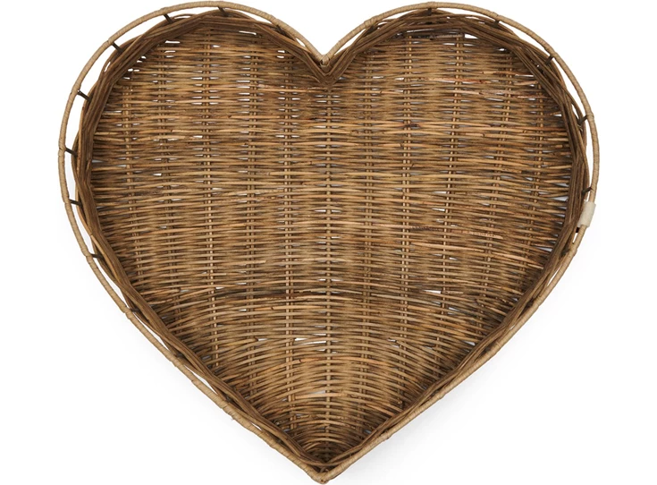 Rustic Rattan Heart Tray - Rattan - Natural