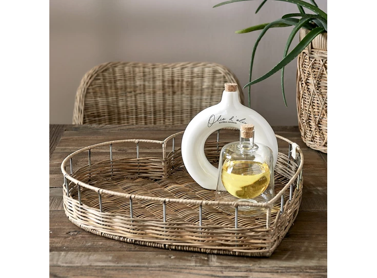 Rustic Rattan Heart Tray - Rattan - Natural- sfeerbeeld