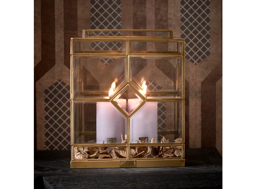 Fancy Cube Hurricane - Staal, Glas - Goud - 25.0x25.0x31.0 cm- sfeerbeeld