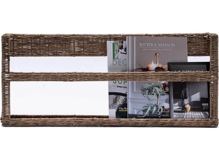 Rustic Rattan Magazine Wall Rack- Natural- 76x8x32cm