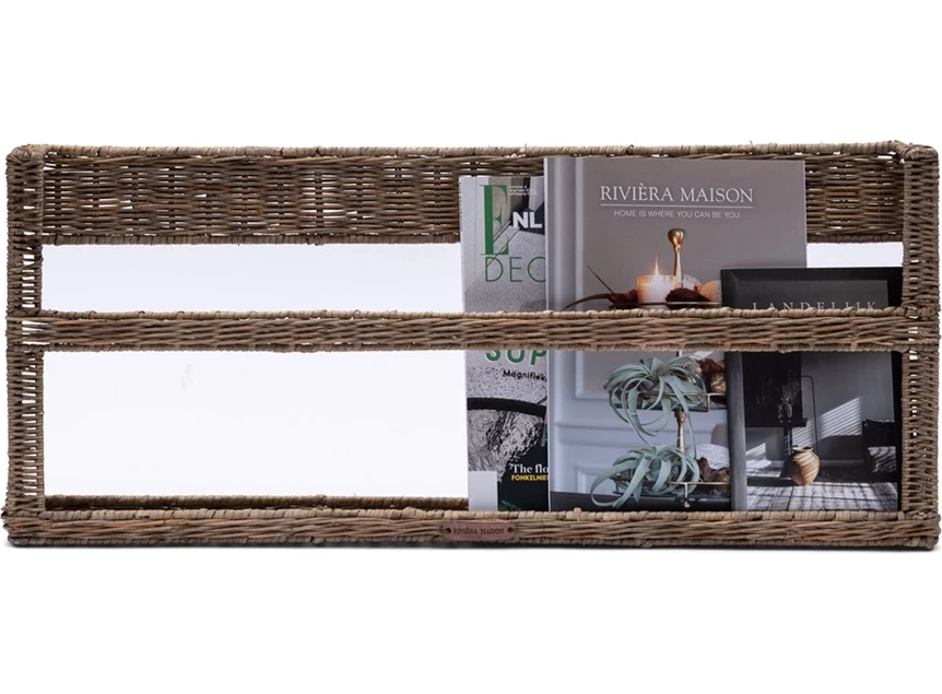 Rustic Rattan Magazine Wall Rack- Natural- 76x8x32cm