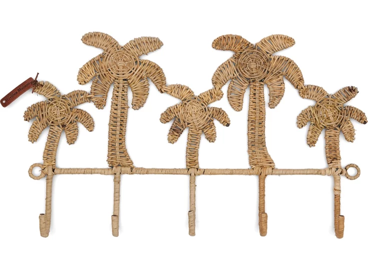 Rustic Rattan Pretty Palm Coat Rack- Natural- 50x30x4.5cm