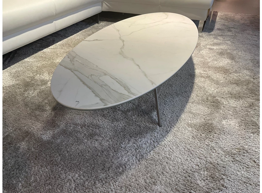 Zijkant Salontafel Elyps xeramica 6+6mm calacatta Joli
