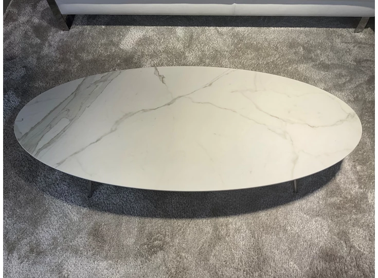 Bovenkant Salontafel Elyps xeramica 6+6mm calacatta Joli