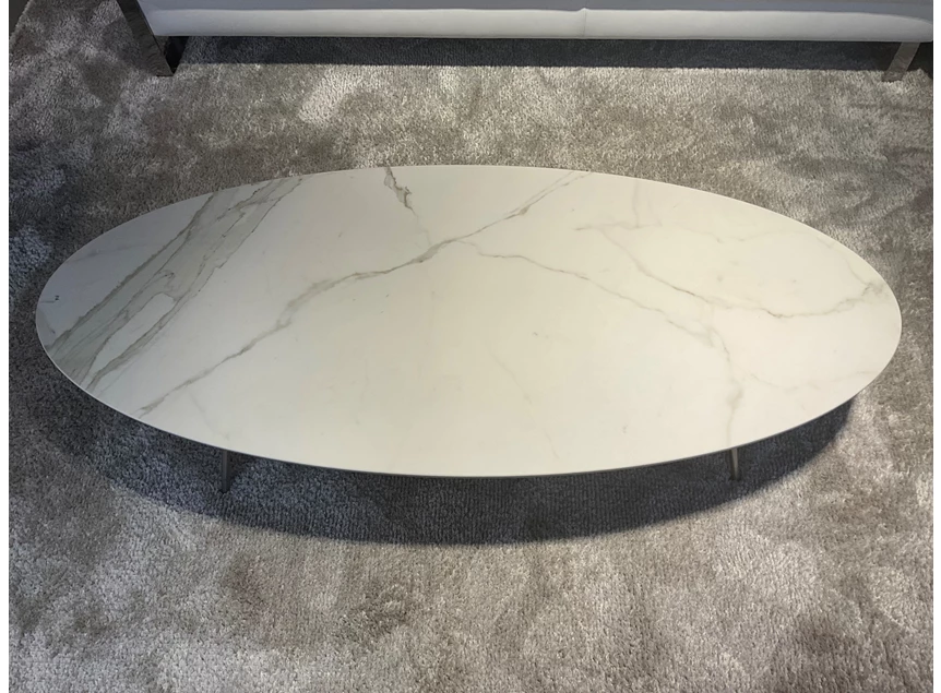 Bovenkant Salontafel Elyps xeramica 6+6mm calacatta Joli