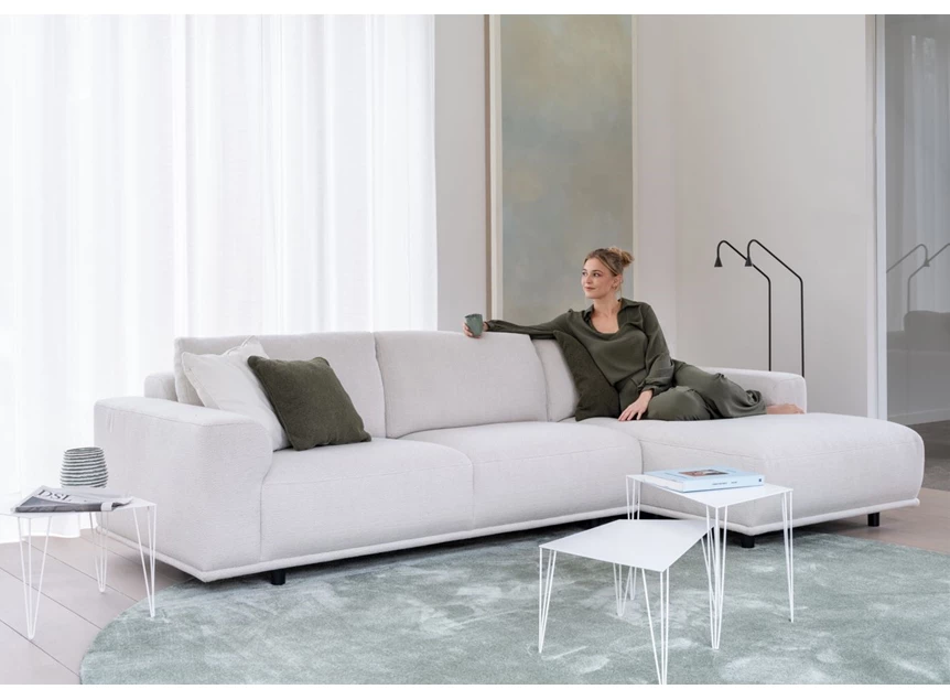 Salon Feline met longchair stof wit Moome by Indera