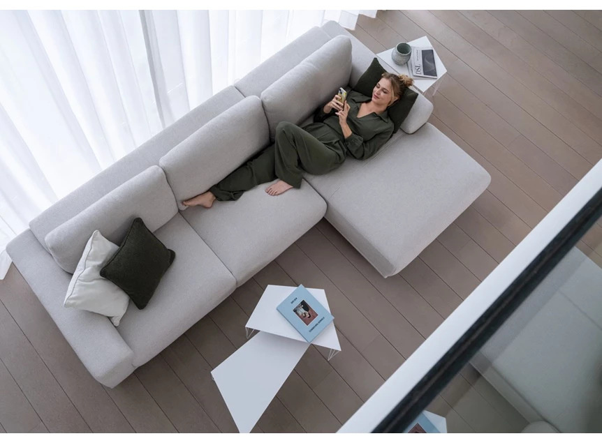 Bovenkant Salon Feline met longchair stof wit Moome by Indera