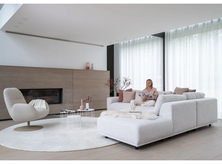 Zijkant Hoeksalon Feline open eiland stof wit Moome by Indera