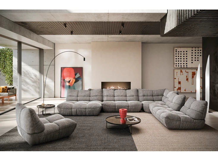 Sfeerfoto Hoekzetel Passion met longchair stof grijs Designwerk