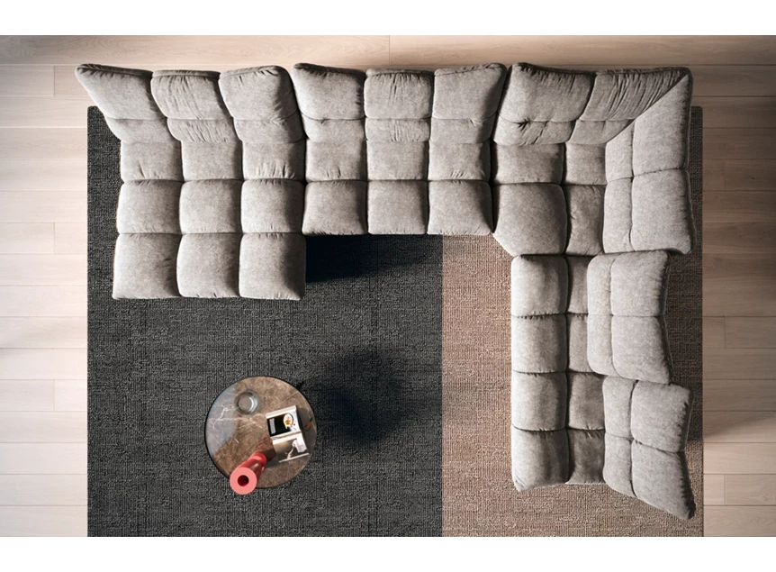 Bovenkant Hoekzetel Passion met longchair stof grijs Designwerk