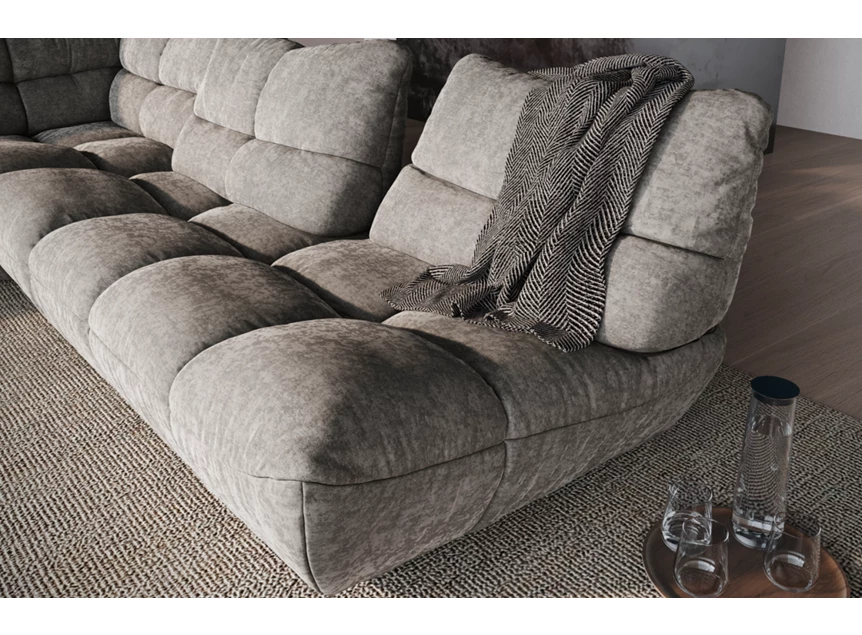 Zijkant diepteverstelling Hoekzetel Passion met longchair stof grijs Designwerk