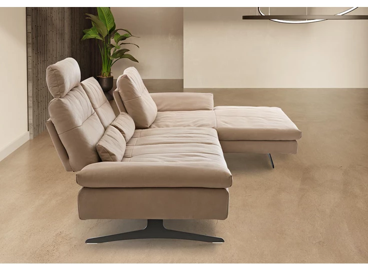 Zijkant Zetel Seventy5 met longchair leder taupe Willi Schillig