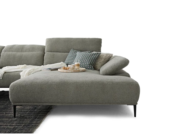 Hoofdverstelling Zetel Tavaroo met longchair stof grijs groen Willi Schillig