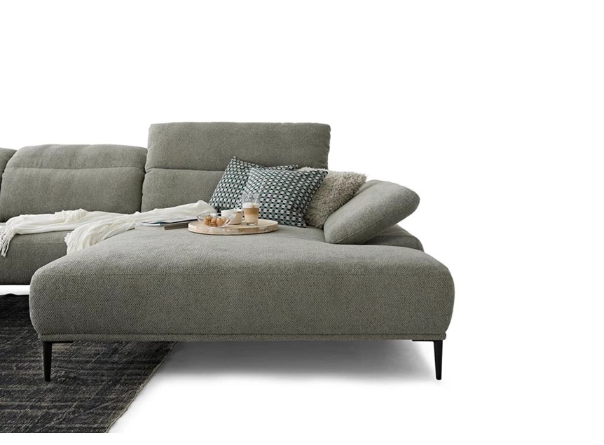 Hoofdverstelling Zetel Tavaroo met longchair stof grijs groen Willi Schillig