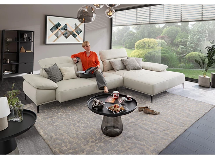 Diepteverstelling Zetel Tavaroo met longchair leder wit Willi Schillig