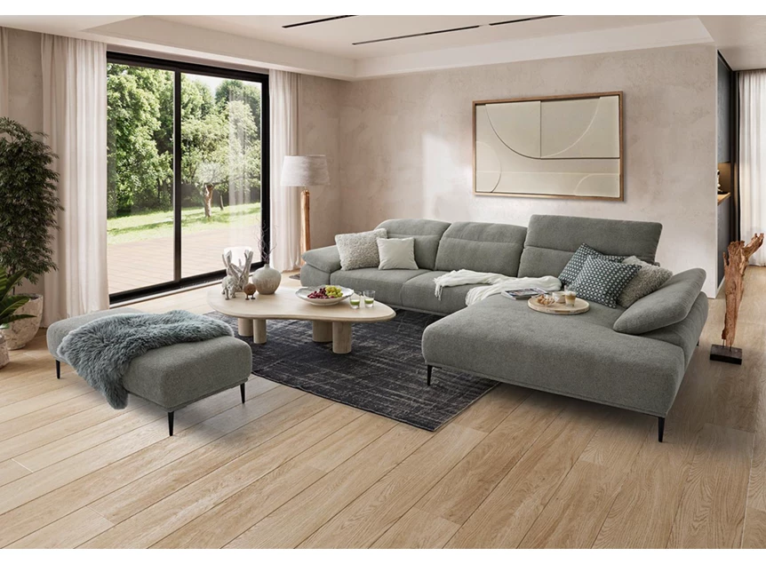 Sfeerfoto Zetel Tavaroo met longchair stof grijs groen Willi Schillig