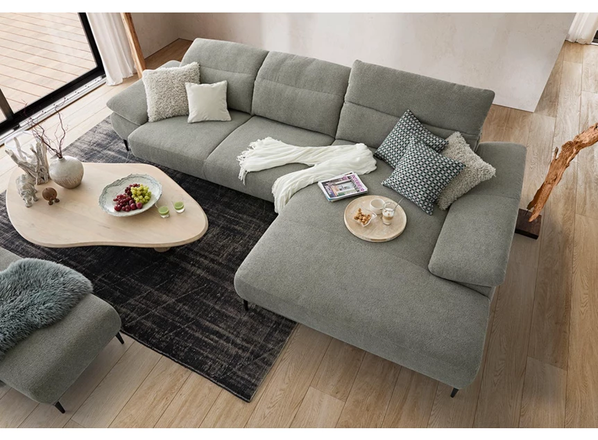 Bovenkant Zetel Tavaroo met longchair stof grijs groen Willi Schillig