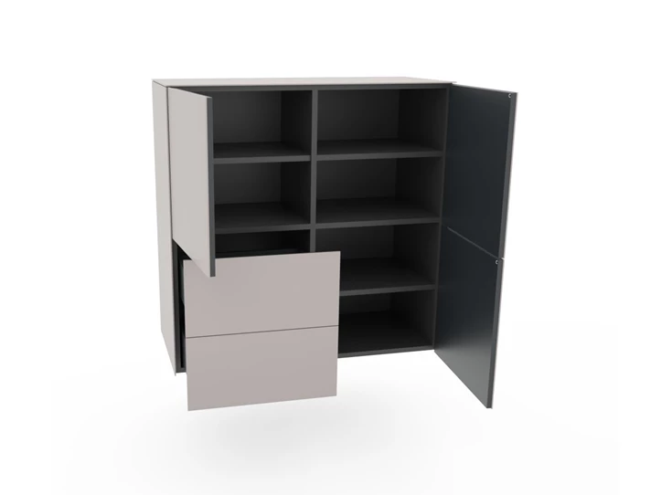 Open Barkast Side opstelling 9 hangend combi mat blinkend glas pebble Spectral