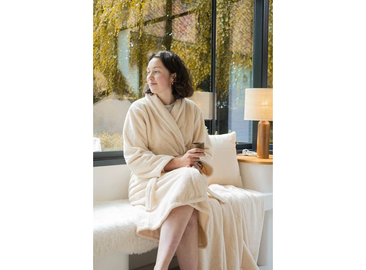 Bathrobe Jacquard flanel Pippa S/M ivoor sfeerbeeld