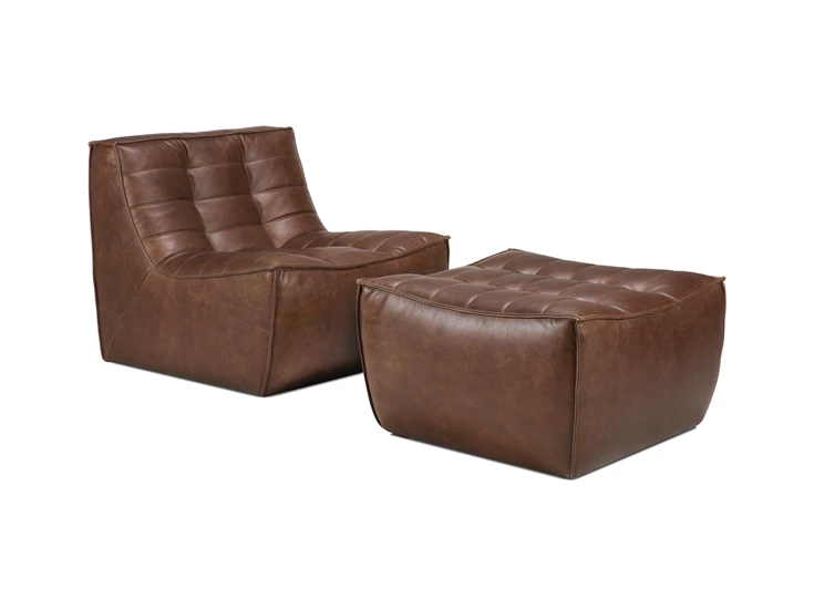 Set met poef Salon 1-zit Sofa N701 Chestnut 1 Seater 20289 Ethnicraft