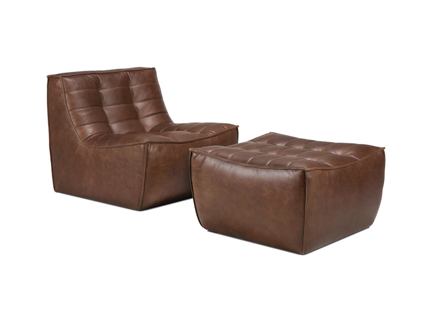 Set met poef Salon 1-zit Sofa N701 Chestnut 1 Seater 20289 Ethnicraft