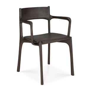 Armstoel Teak Pi Dark Brown Dining Chair with armrest 11575 Ethnicraft