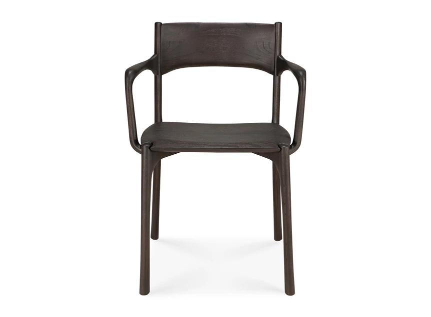 Front Armstoel Teak Pi Dark Brown Dining Chair with armrest 11575 Ethnicraft