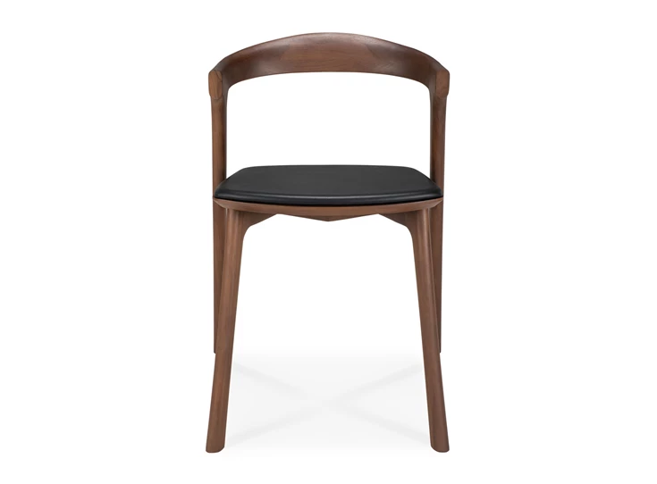 Front Armstoel Teak Bok Brown Dining Chair Black Leather 10685 Ethnicraft