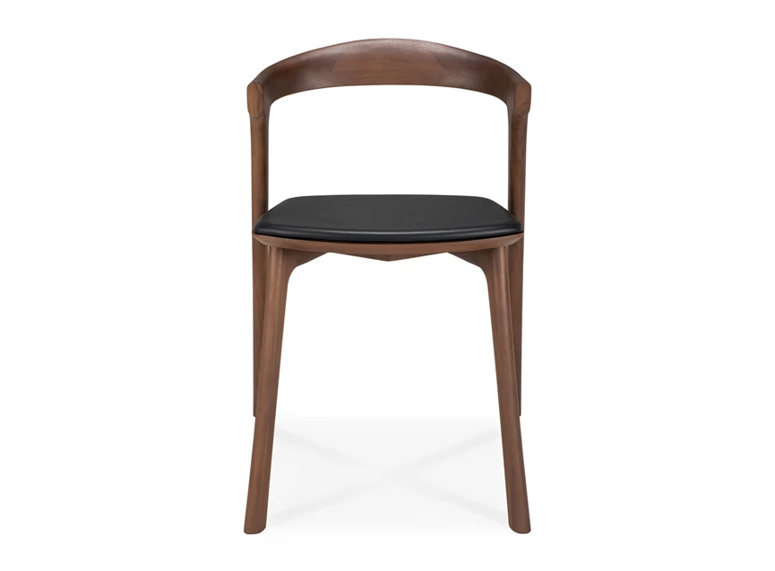 Front Armstoel Teak Bok Brown Dining Chair Black Leather 10685 Ethnicraft