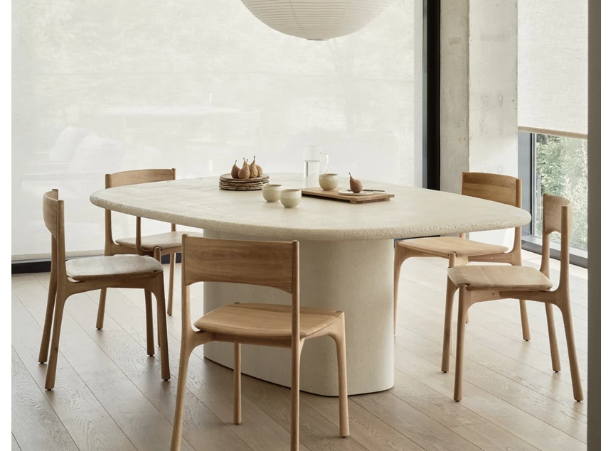 Met Pi stoelen Eettafel Elements Dining Table Pebble Microcement Off White 26426 Ethnicraft