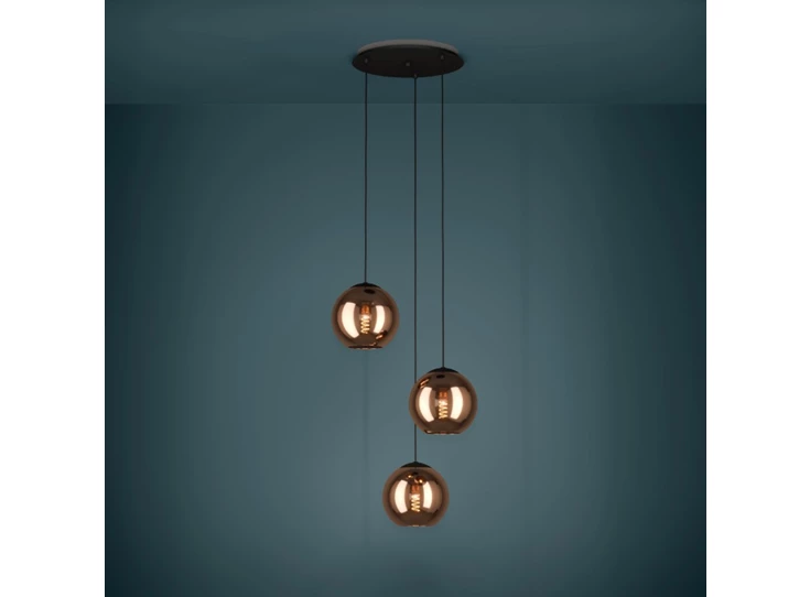 Cordoba hanglamp 3l zwart/koperkleuren sfeer