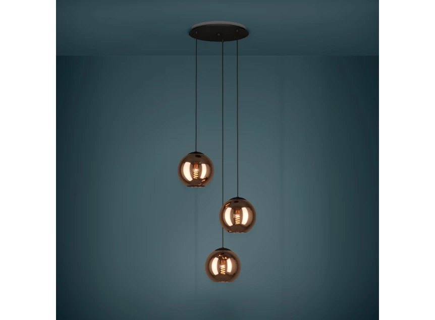 Cordoba hanglamp 3l zwart/koperkleuren sfeer