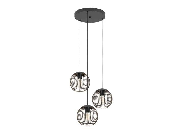 Almanzora hanglamp 3l staal zwart,koper