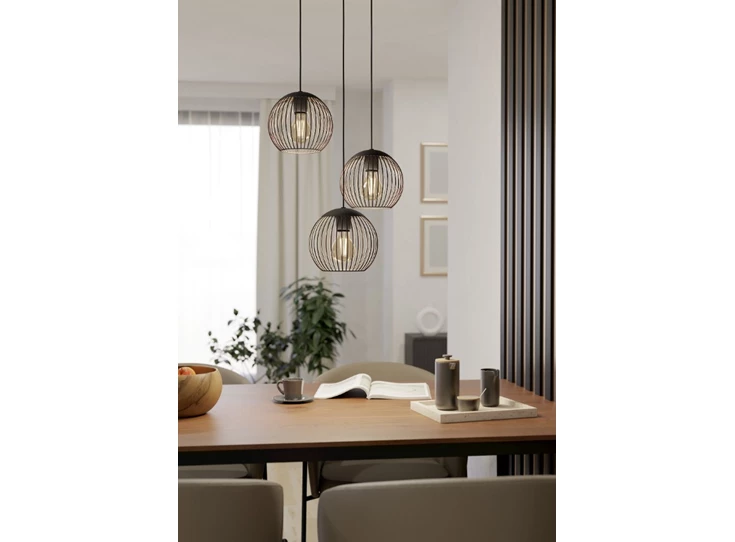Almanzora hanglamp 3l staal zwart,koper