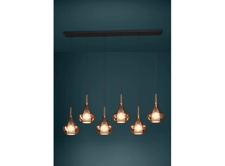 Almoster hanglamp 6l staal zwart, koperkleuren sfeer