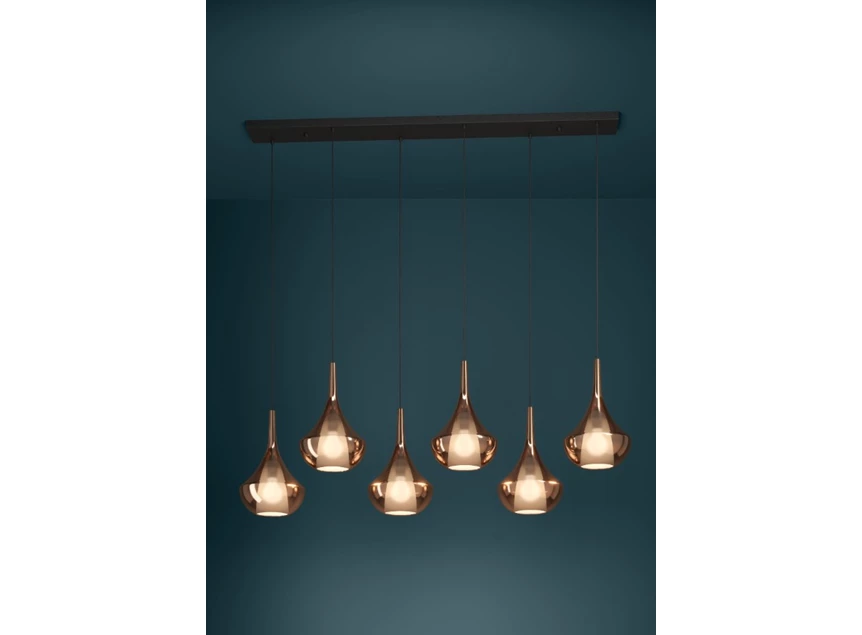 Almoster hanglamp 6l staal zwart, koperkleuren sfeer