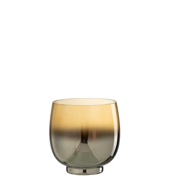 Windlicht rond glas smoke geel/zilver M