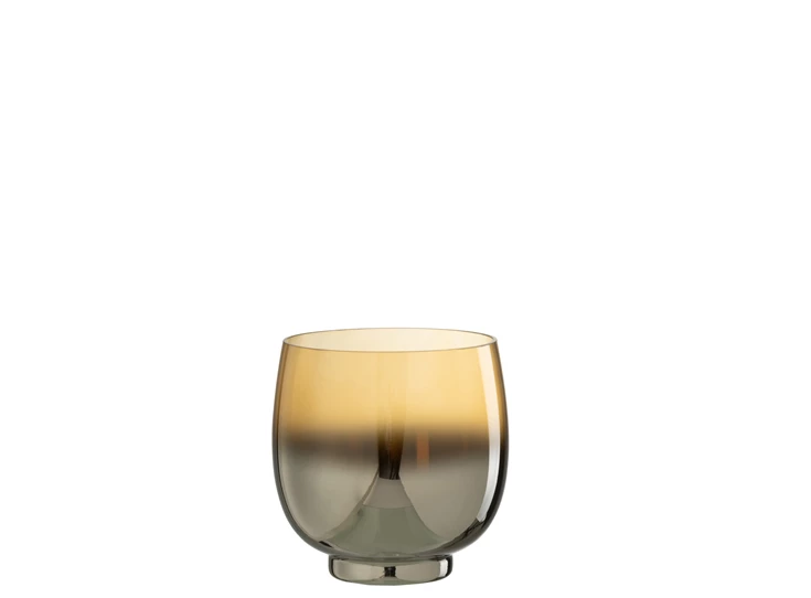 Windlicht rond glas smoke geel/zilver M