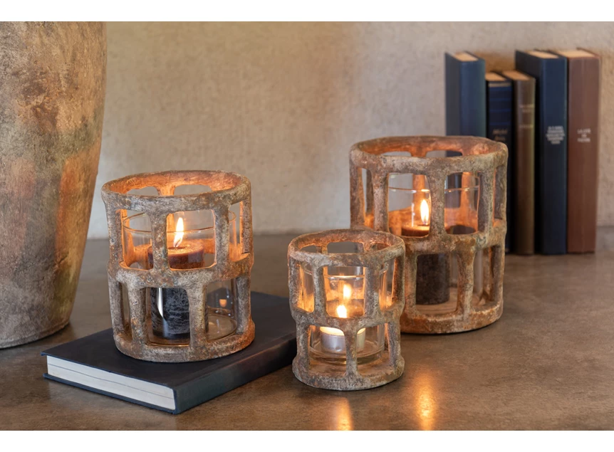 Windlicht antiek polyester/glas S sfeer