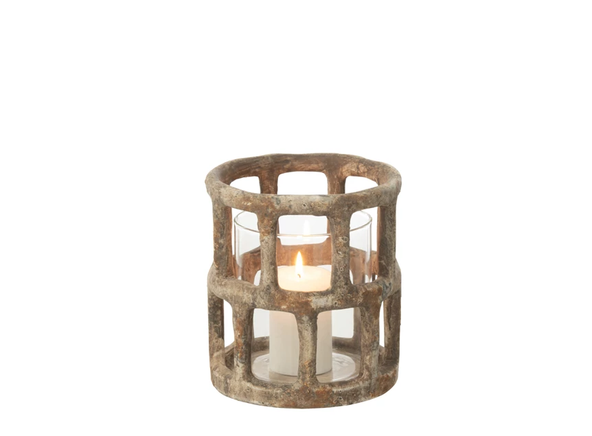 Windlicht antiek polyester/glas L
