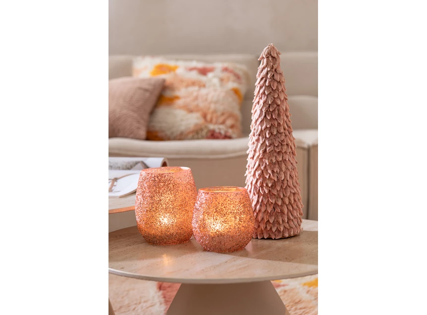 Theelichthouder glas perzik S