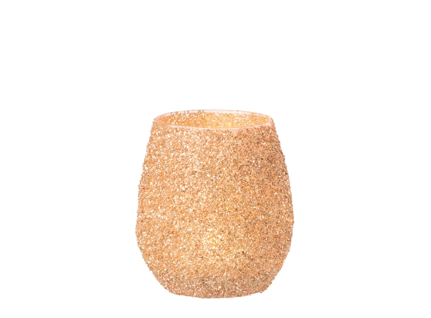 Theelichthouder glas perzik L