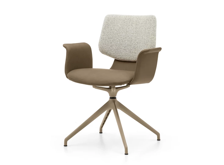 Armstoel Nerina NE 2369 leder zand statiefonderstel schuin Musterring