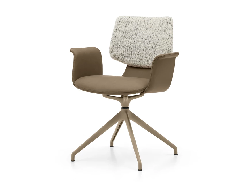 Armstoel Nerina NE 2369 leder zand statiefonderstel schuin Musterring