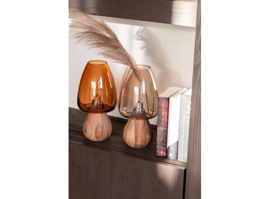 Vaas paddenstoel hoog glas caramel interieur