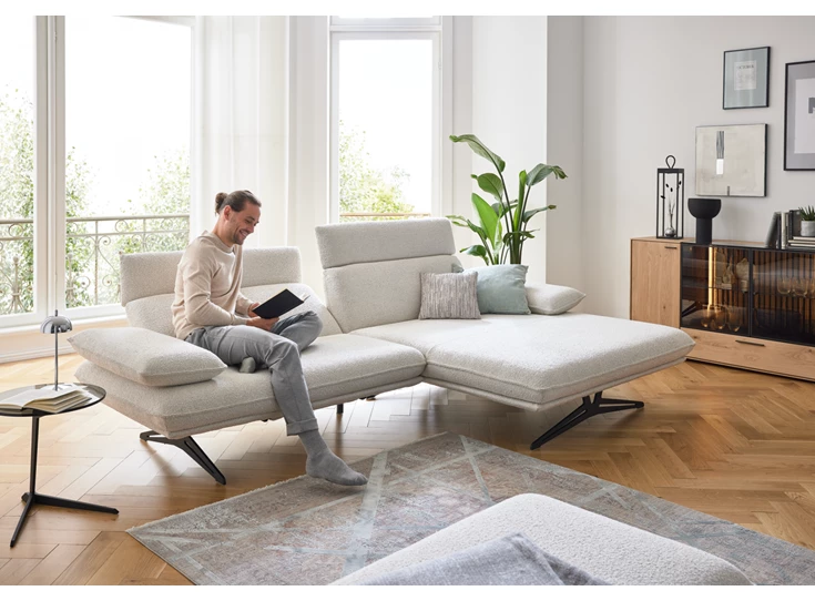 Rugverstelling Zetel MR 455 met longchair stof wit Koinor Musterring