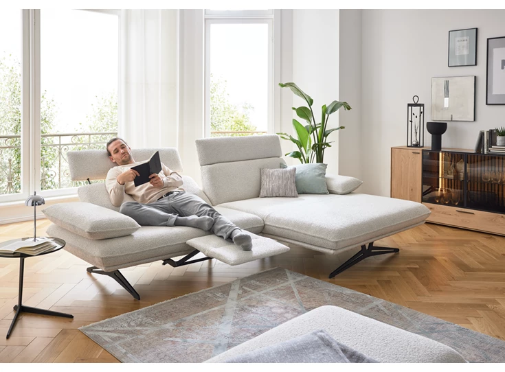 Elektrische relax Zetel MR 455 met longchair stof wit Koinor Musterring