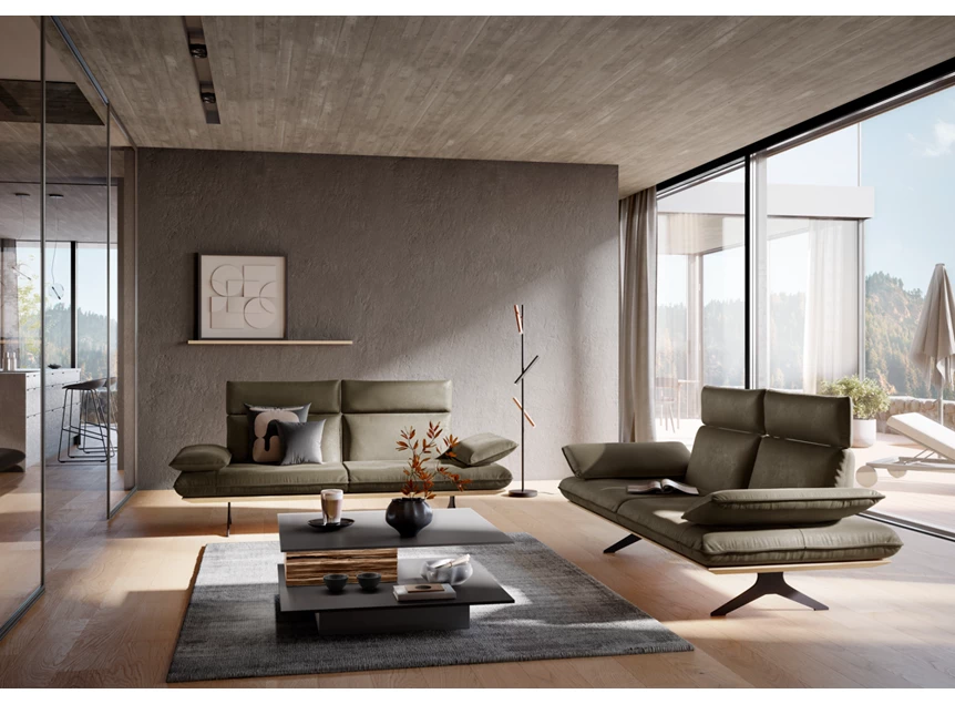 Zetel MR 455 canapé 2-zit 3-zit leder groen khaki Koinor Musterring