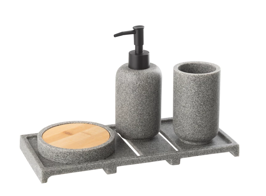 Zeepverdeler on tray polyresin donkergrijs/naturel