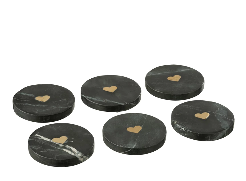 D/6 onderzetter hart marmer zwart/goud